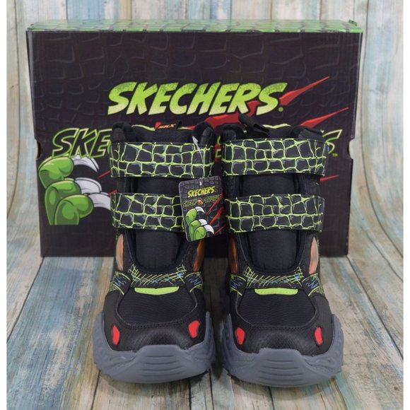 Skechers Skech-O-Saurus Kids Size 5 Dino Chill Water Repellent Boots Black Lime - Picture 2 of 10